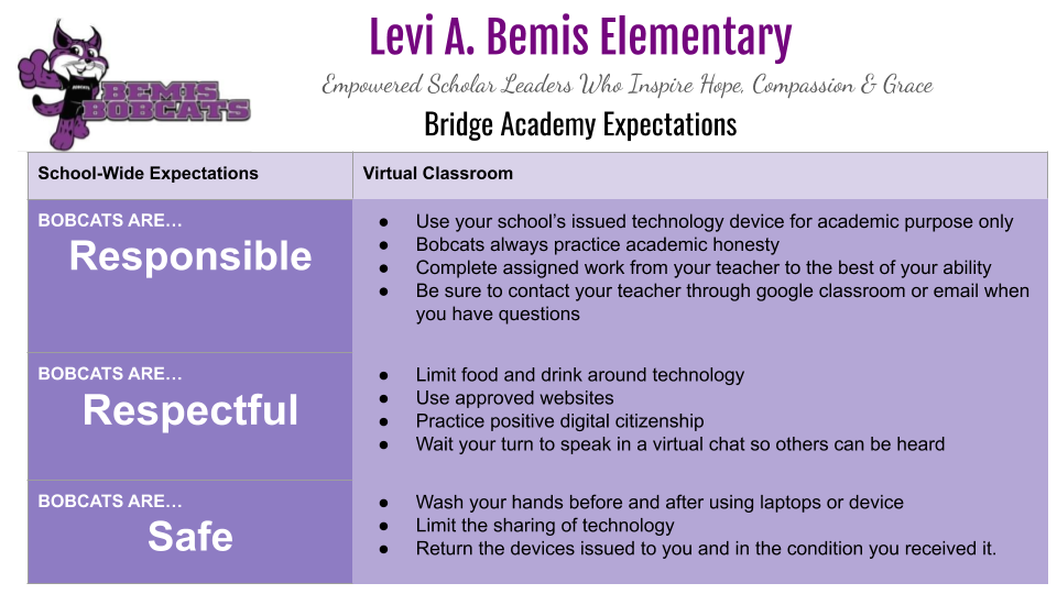 Bemis Bridge Academy Expectations 